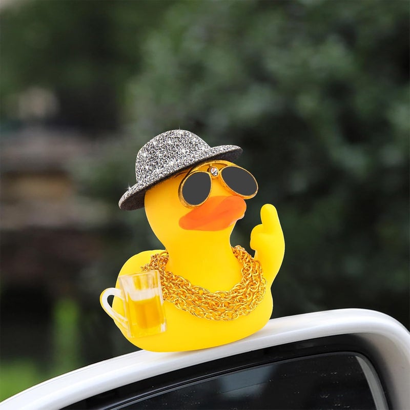 wonuu Rubber Duck Car Ornament Funny Dashboard Decorations Quirky Decor Car Accessories, Silver - Image 5